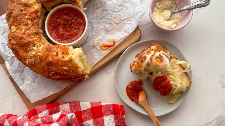 pull-apart bread on board and plate