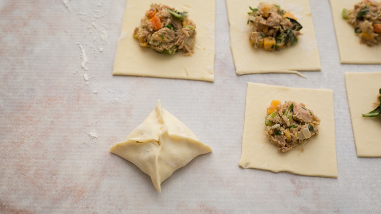 tuna pastry squares on table