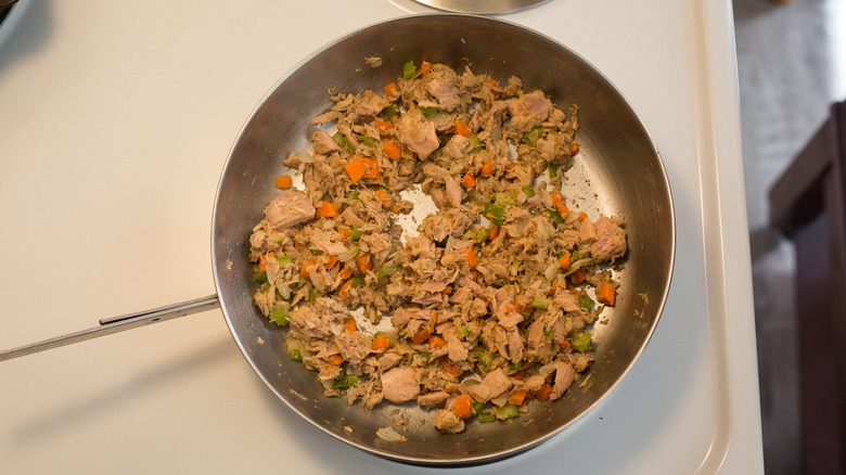 tuna mixture sauteing in skillet