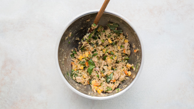 tuna mixture in mixing bowl
