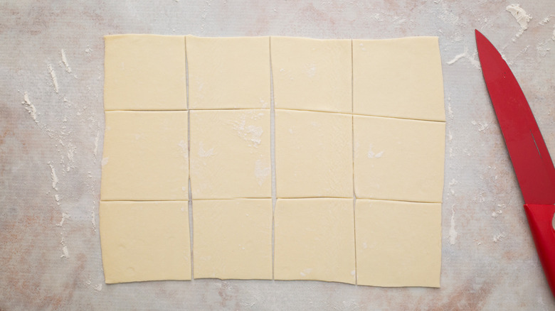 puff pastry squares on table