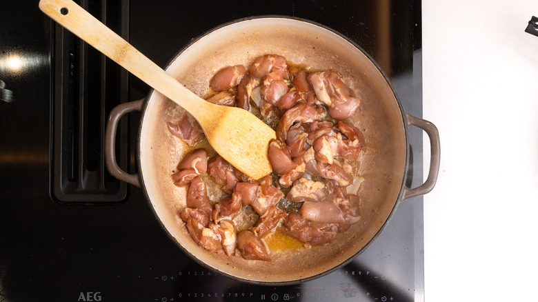 marinaded chicken in a pan