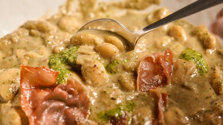 close up of beans in a skillet
