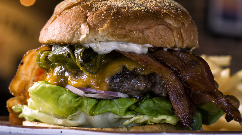 loaded burger with green chile