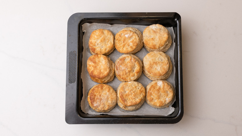 baked cinnamon biscuits in tray