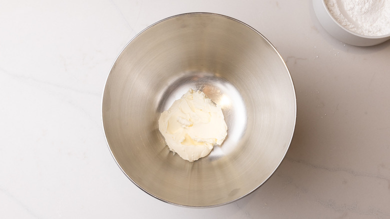 cream cheese in mixing bowl