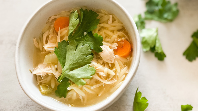 lemony Chicken Orzo Soup in bowls