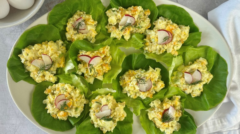 egg salad in lettuce cups