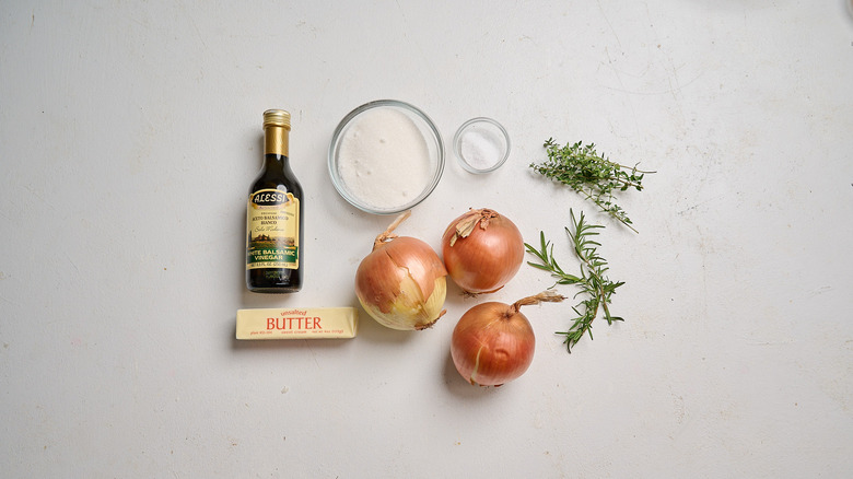 Onion jam ingredients on a table