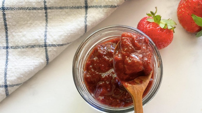 strawberry jam in glass jar