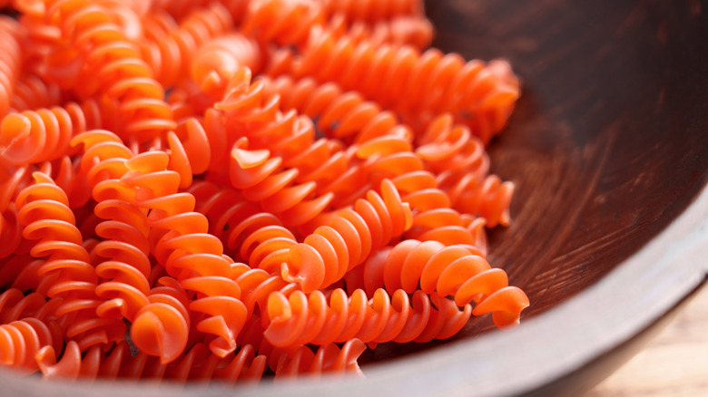 red lentil pasta in a bowl