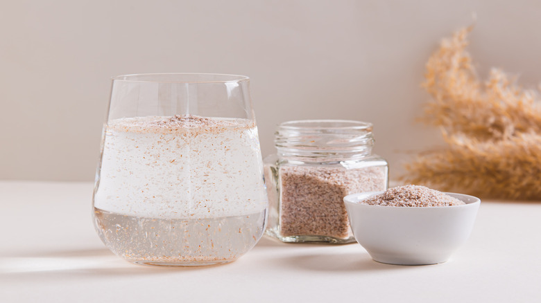 Glass of water with psyllium husk