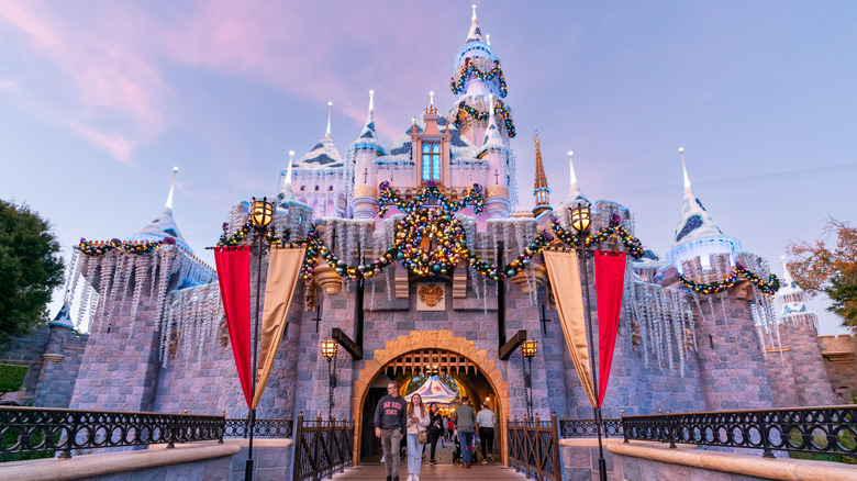 Disneyland castle decorated for holidays