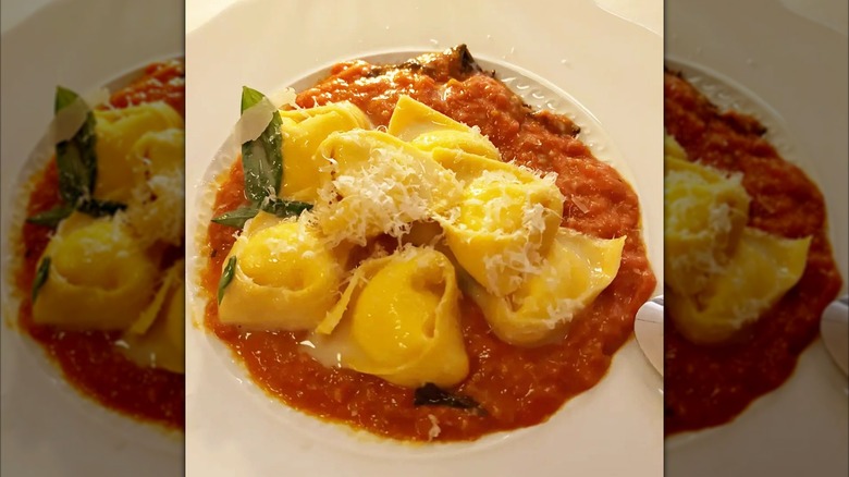 Tortelli pomodoro dish at New York City restaurant Torrisi