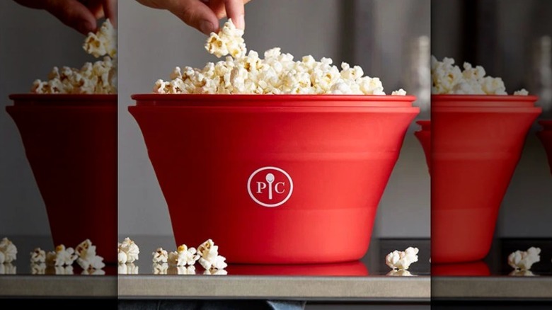 A microwave popcorn popper ready to serve up some kernals