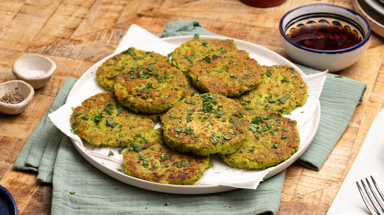 edamame fritters with dipping sauce