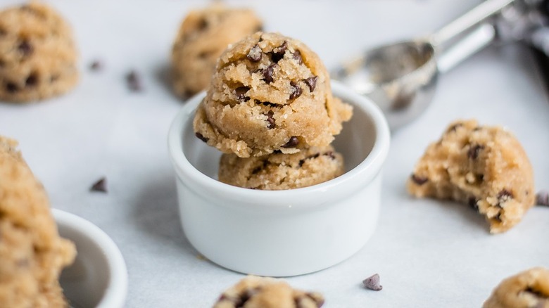 cookie dough scoops in bowl