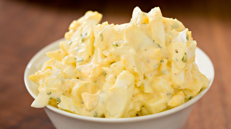 Egg salad in a white bowl