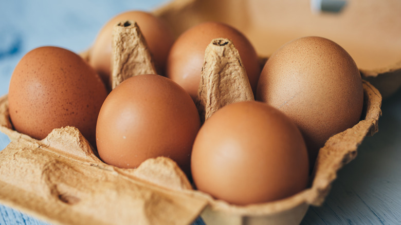 brown eggs in a carton