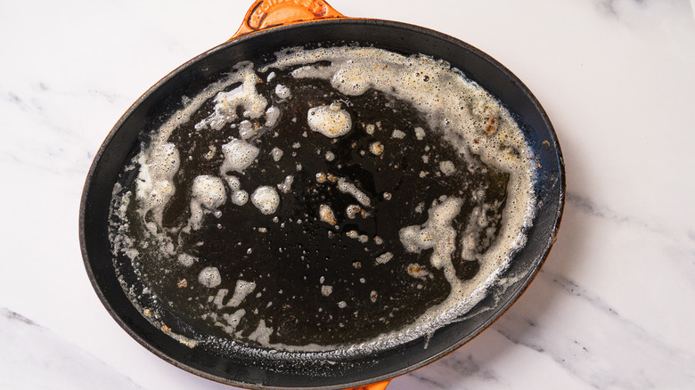 Skillet with butter and olive oil