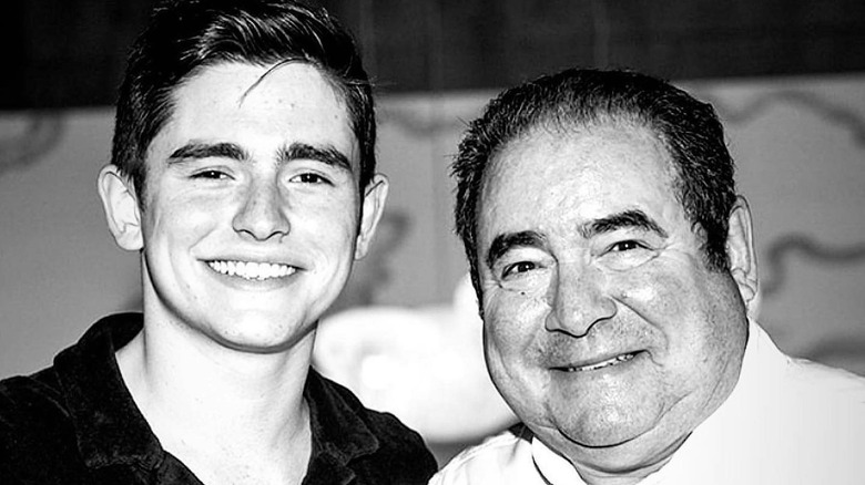 EJ Lagasse and father Emeril black-and-white photo