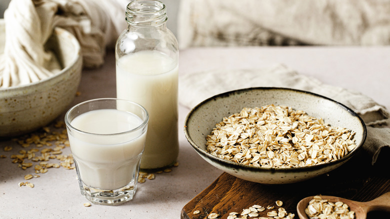 a bowl of plain oatmeal with milk