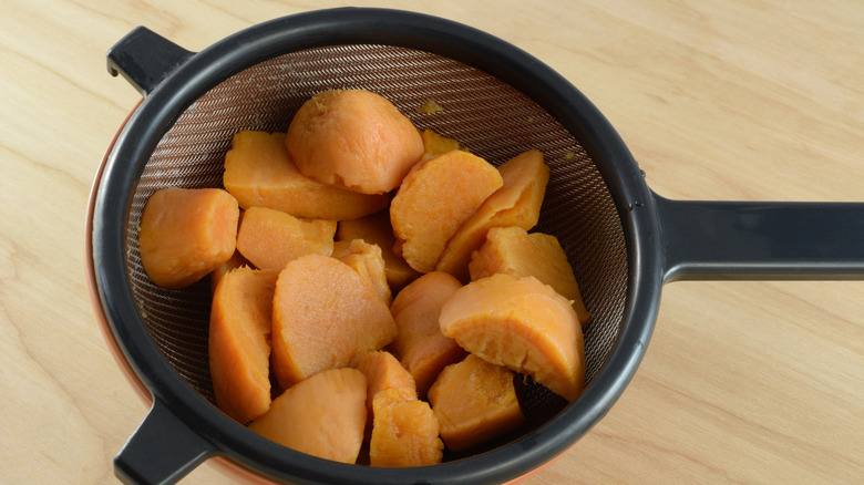 canned yams drained in colander