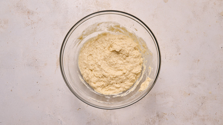 wet and dry ingredients combined in a bowl