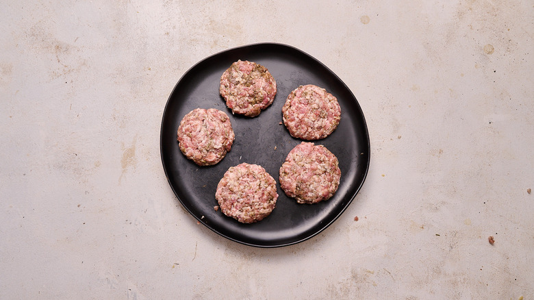 sausage patties formed on a plate