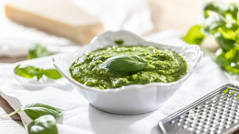 Basil pesto in bowl