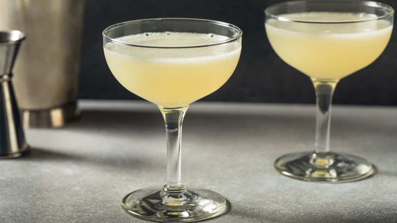 Yellow Corpse River cocktails on a table.