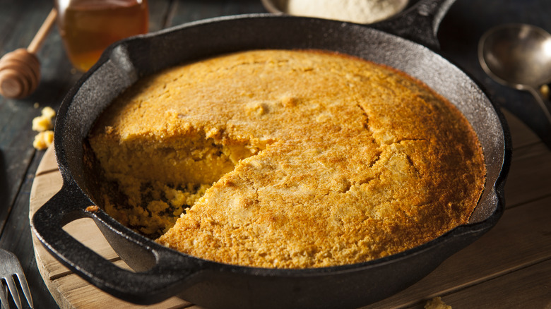 Southern style cornbread in a cast iron skillet