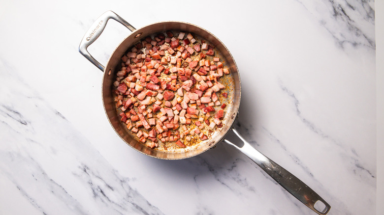 Canadian bacon in pan
