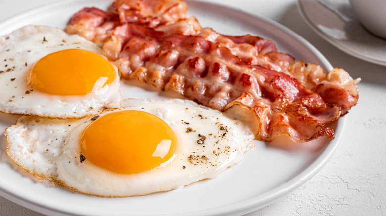 Platter of eggs and bacon for breakfast