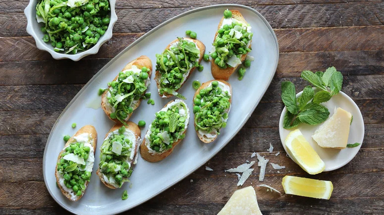 Spring crostini on a plate