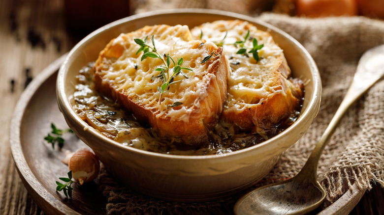 French onion soup in bowl
