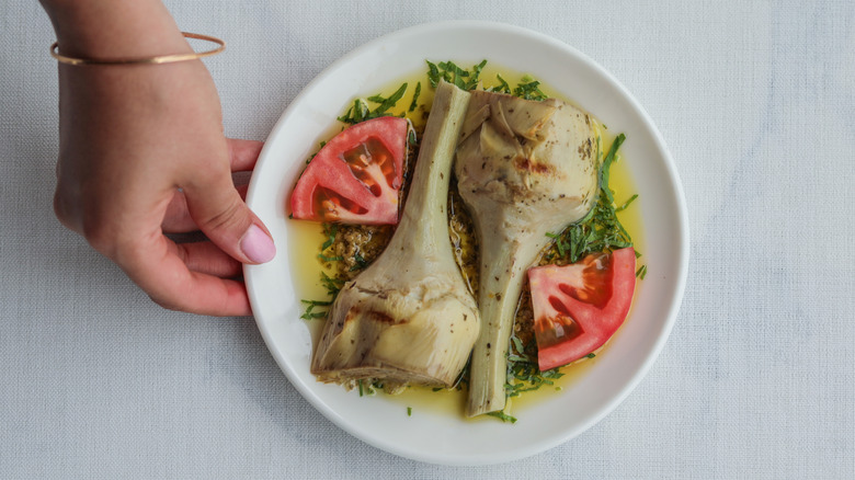 Melted artichokes done carciofi alla Romana style.