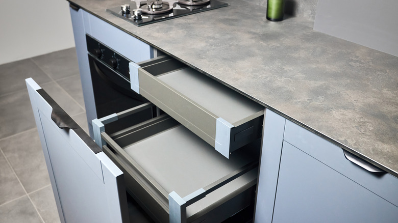 Black matte laminate countertops with a squared edge