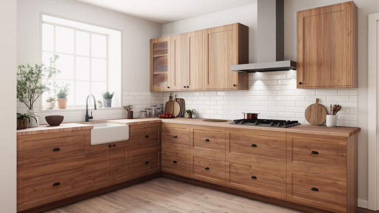 Modern kitchen with wood cabinets