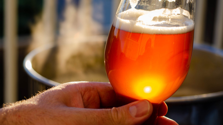 hand holding glass of beer