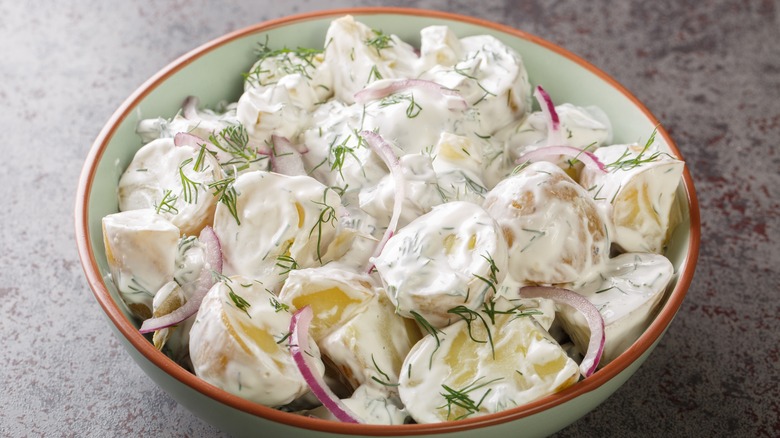 Bowl of creamy potato salad