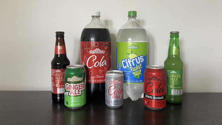 Aldi Summit brand sodas in cans and bottles.