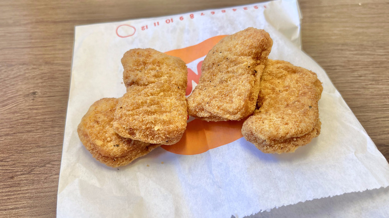 Chicken nuggets on a wrapper
