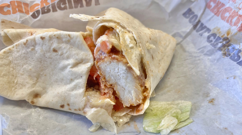 Fiery Buffalo Royal Crispy Wrap cut in half