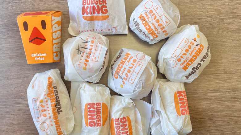 Top view of various Burger King chicken items