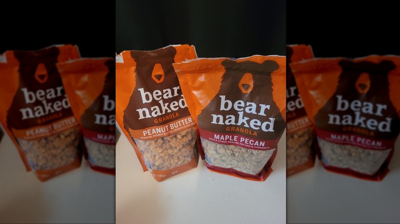 Two bags of Bear Naked granola on table