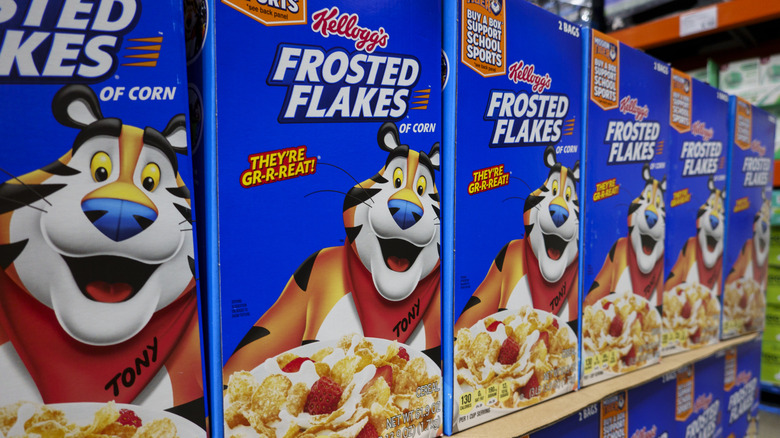 Frosted Flakes boxes on store shelves