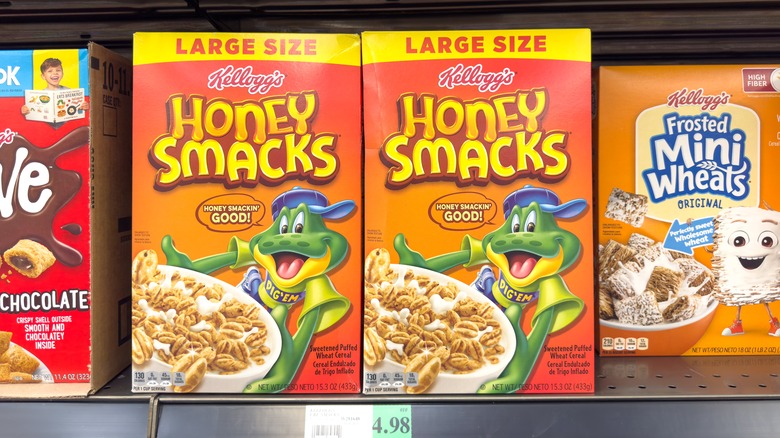 Honey Smacks cereal boxes on store shelves