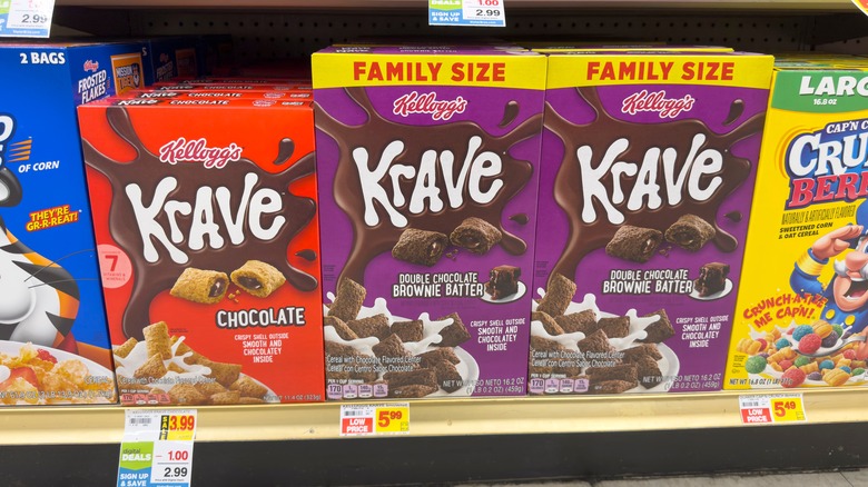Krave cereal boxes on store shelves