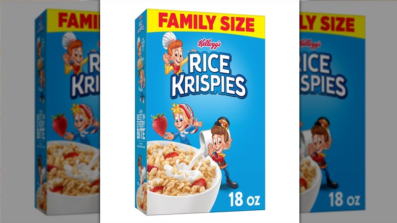 Rice Krispies cereal box on white backgroundcorn